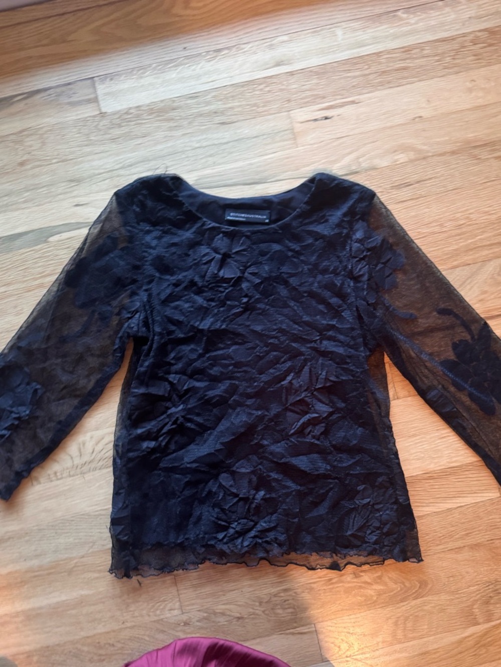 Black Floral Lace Sheer Long Sleeve Top - Stitches Australia